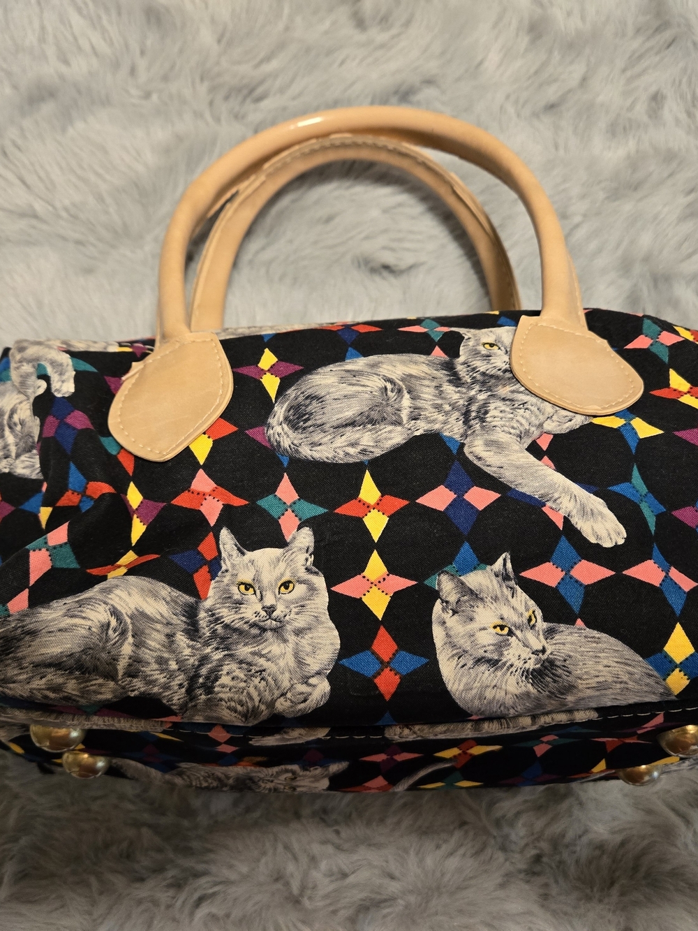 Colorful Geometric MCM Diamond Cat Print Satchel Bag